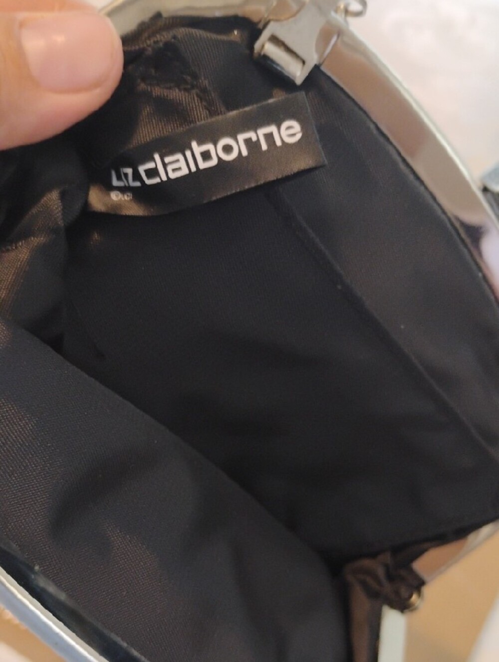 Liz Claiborne Black Evening Clutch with Silver Chain - Picture 2 of 4
